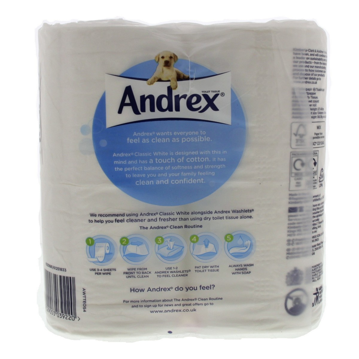 Andrex Classic Clean Tissue Roll 4pcs